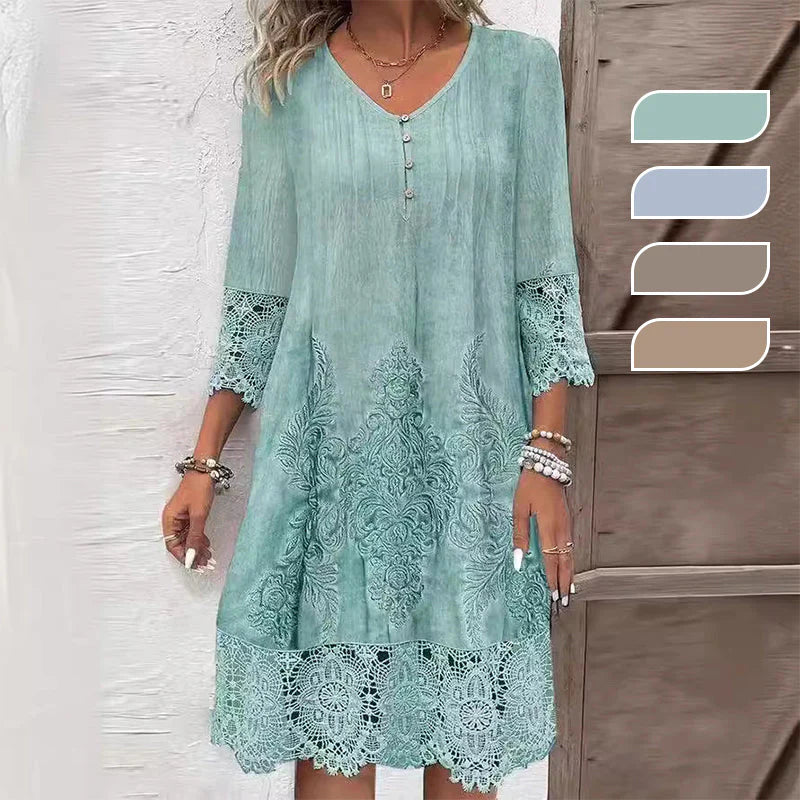 🔥Elegant lace dress with half-long sleeve and V-neck for women