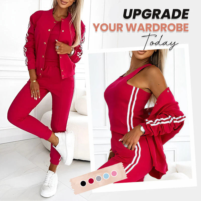 Women's Casual 3-Piece Set - Jacket, Tank Top & Pants