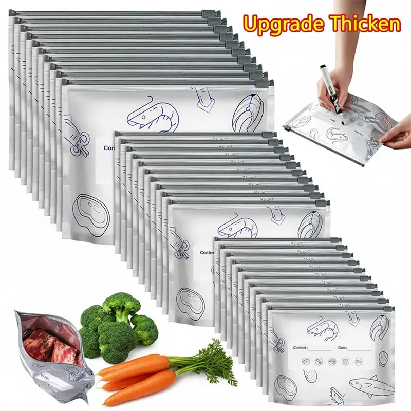 💥Thick Reusable Food Storage Bags – Freezer Safe, Airtight, Stand-Up Design🍴✨