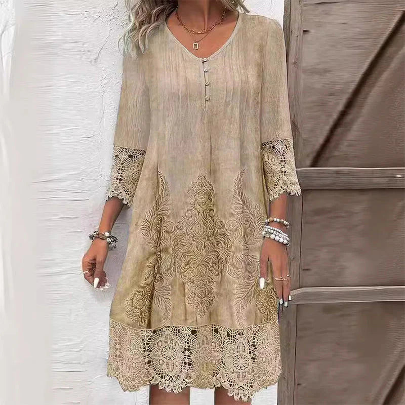🔥Elegant lace dress with half-long sleeve and V-neck for women