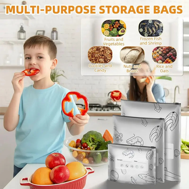 💥Thick Reusable Food Storage Bags – Freezer Safe, Airtight, Stand-Up Design🍴✨