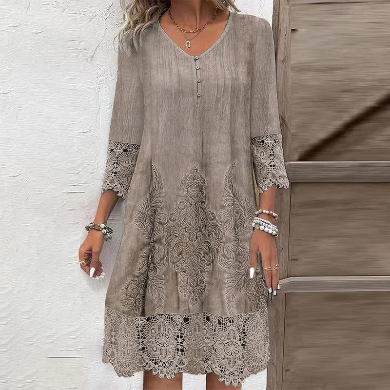 🔥Elegant lace dress with half-long sleeve and V-neck for women