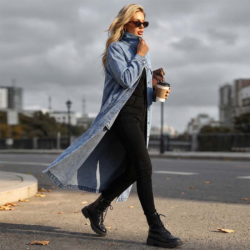 📢📢70% OFF !!!⏰Women’s Casual Longline Button-Up Denim Coat