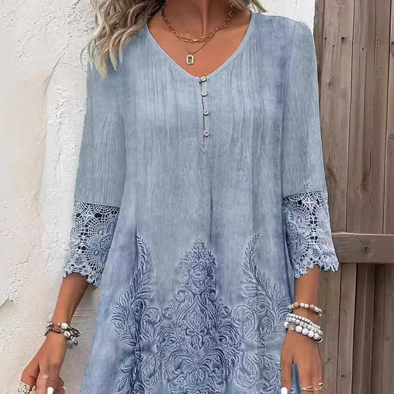 🔥Elegant lace dress with half-long sleeve and V-neck for women