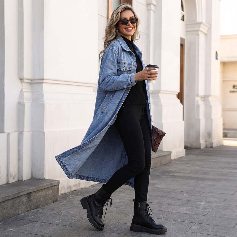 📢📢70% OFF !!!⏰Women’s Casual Longline Button-Up Denim Coat