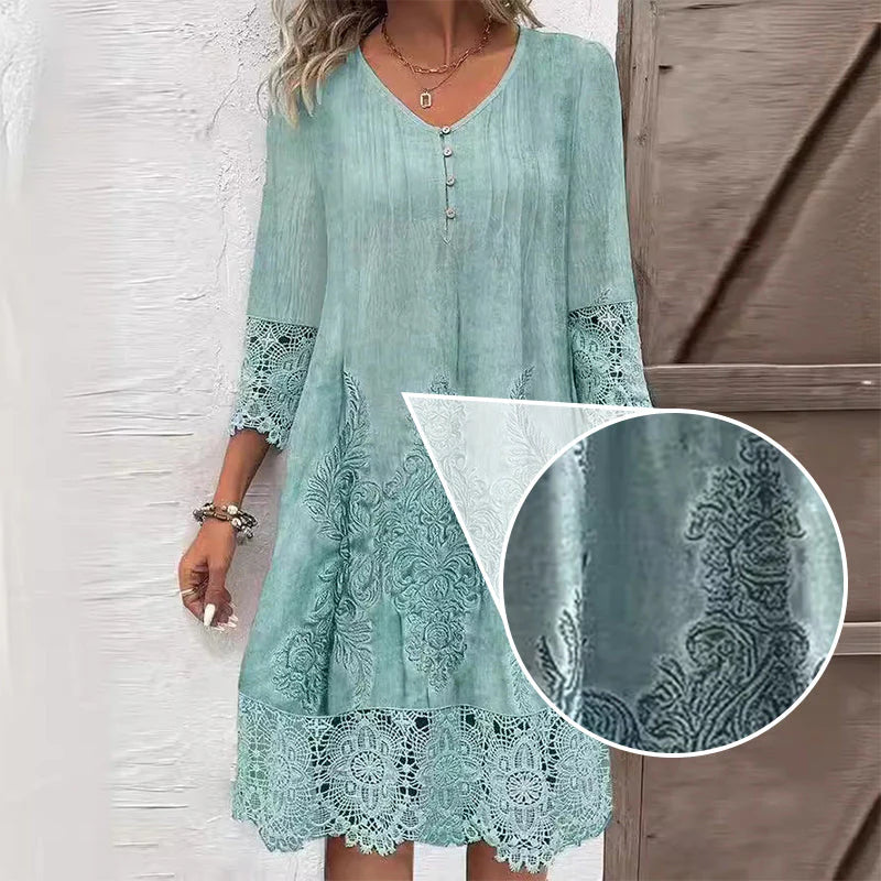 🔥Elegant lace dress with half-long sleeve and V-neck for women