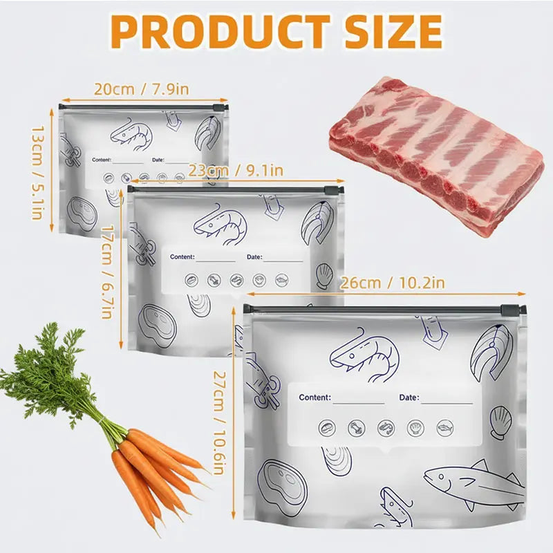 💥Thick Reusable Food Storage Bags – Freezer Safe, Airtight, Stand-Up Design🍴✨