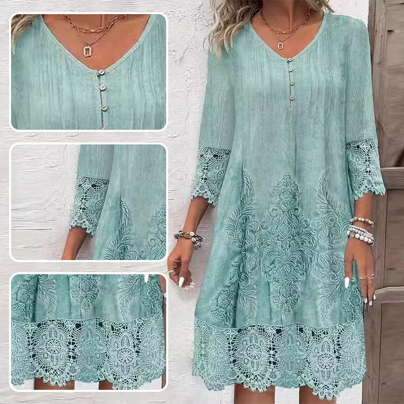 🔥Elegant lace dress with half-long sleeve and V-neck for women