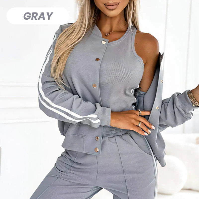 Women's Casual 3-Piece Set - Jacket, Tank Top & Pants