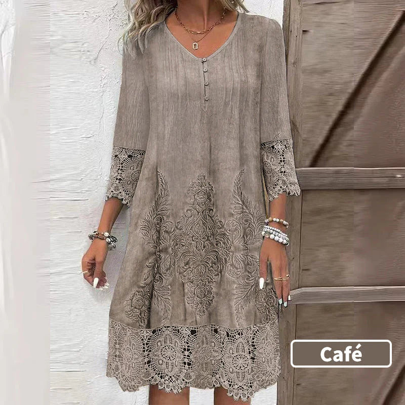 🔥Elegant lace dress with half-long sleeve and V-neck for women