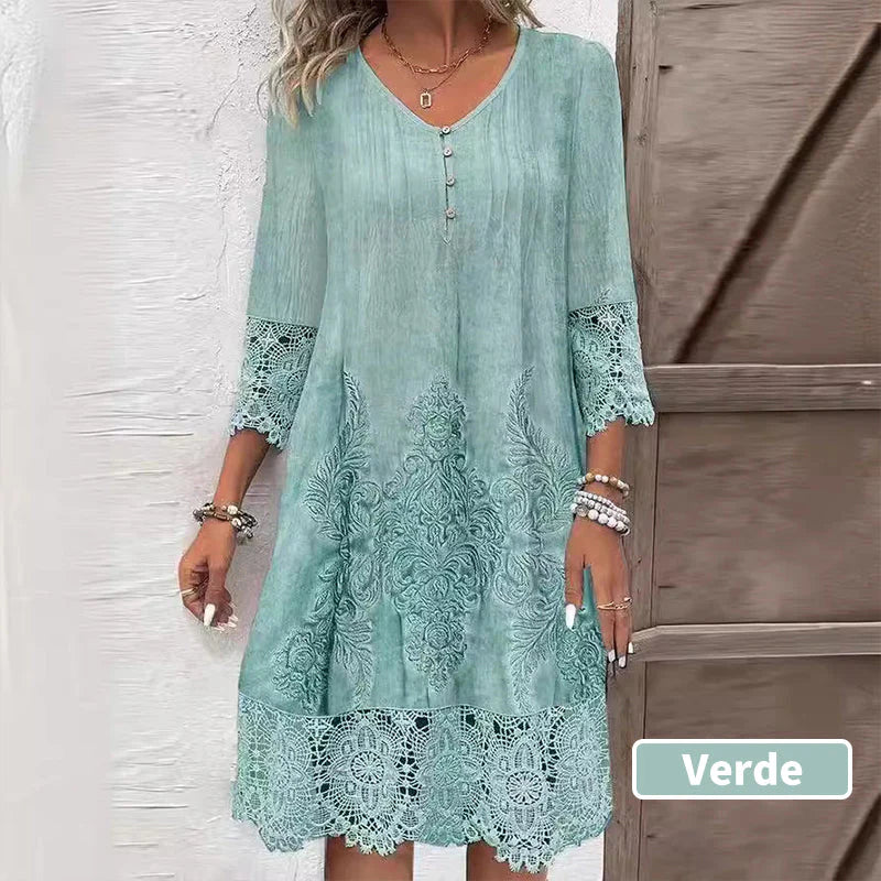 🔥Elegant lace dress with half-long sleeve and V-neck for women