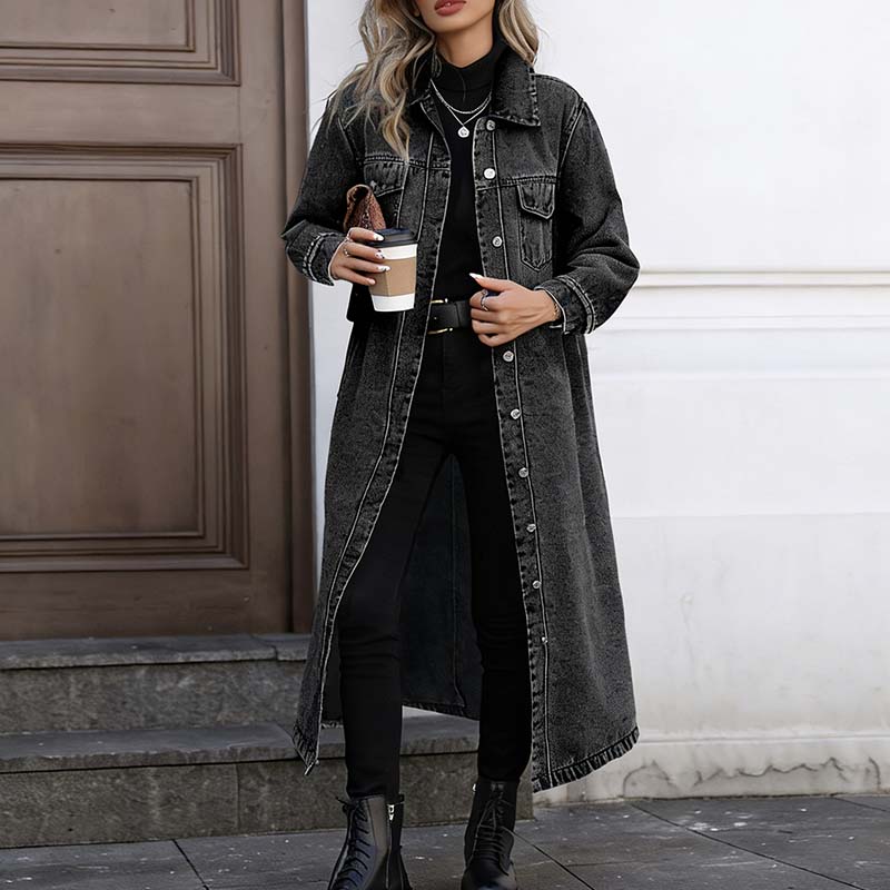 📢📢70% OFF !!!⏰Women’s Casual Longline Button-Up Denim Coat