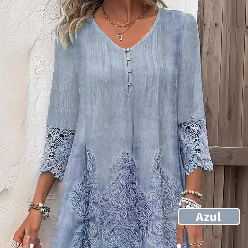 🔥Elegant lace dress with half-long sleeve and V-neck for women