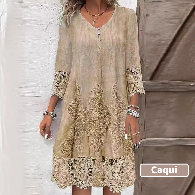 🔥Elegant lace dress with half-long sleeve and V-neck for women