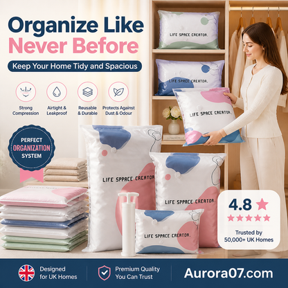 🧳No‑Pump Vacuum Storage Bags – Press & Seal, No Pump Needed. Saves 80% Space, Keeps Clothes Dry & Dust‑Free