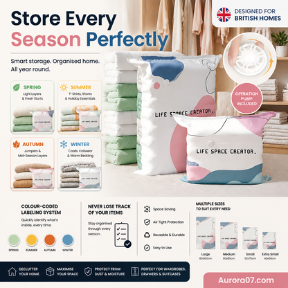 🧳No‑Pump Vacuum Storage Bags – Press & Seal, No Pump Needed. Saves 80% Space, Keeps Clothes Dry & Dust‑Free