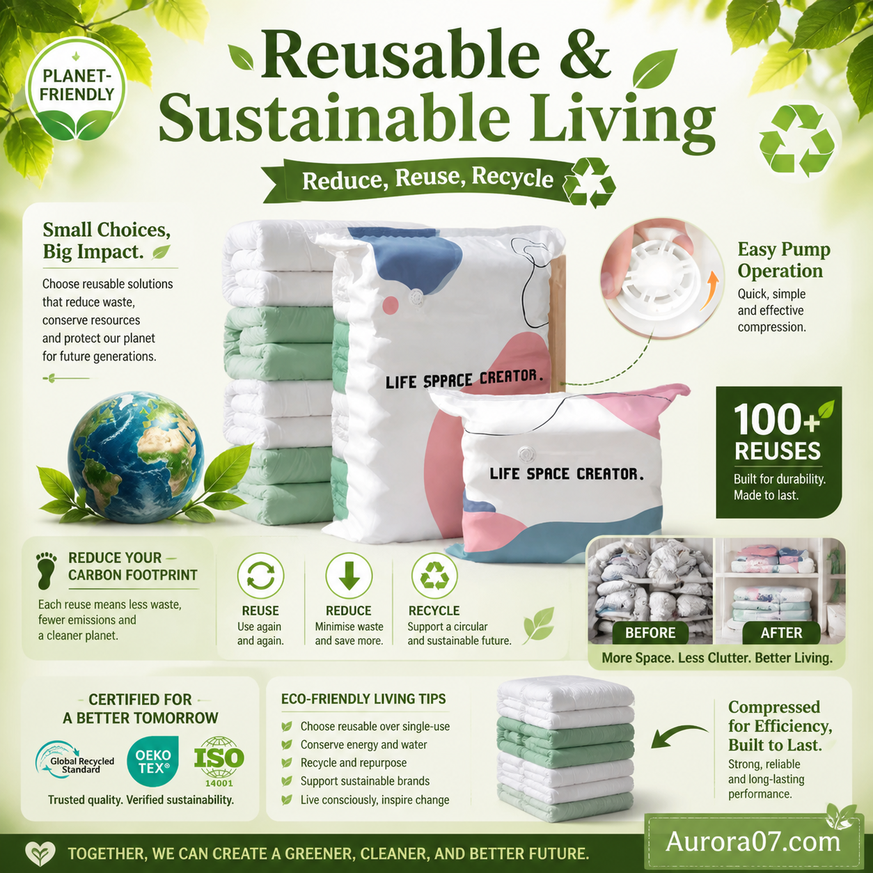 🧳No‑Pump Vacuum Storage Bags – Press & Seal, No Pump Needed. Saves 80% Space, Keeps Clothes Dry & Dust‑Free