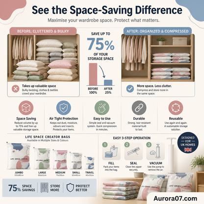 🧳No‑Pump Vacuum Storage Bags – Press & Seal, No Pump Needed. Saves 80% Space, Keeps Clothes Dry & Dust‑Free