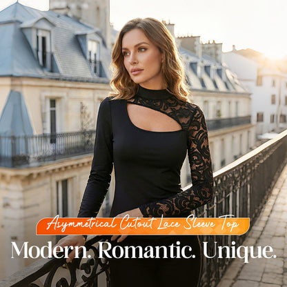 Women's Asymmetrical Cutout Lace Sleeve Top