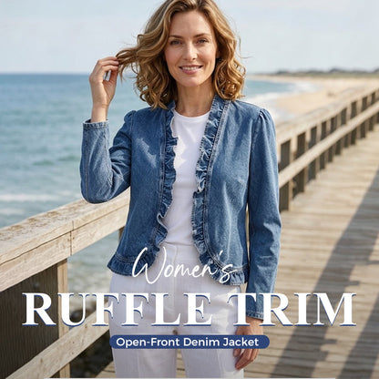 Women's Ruffle Trim Open-Front Denim Jacket