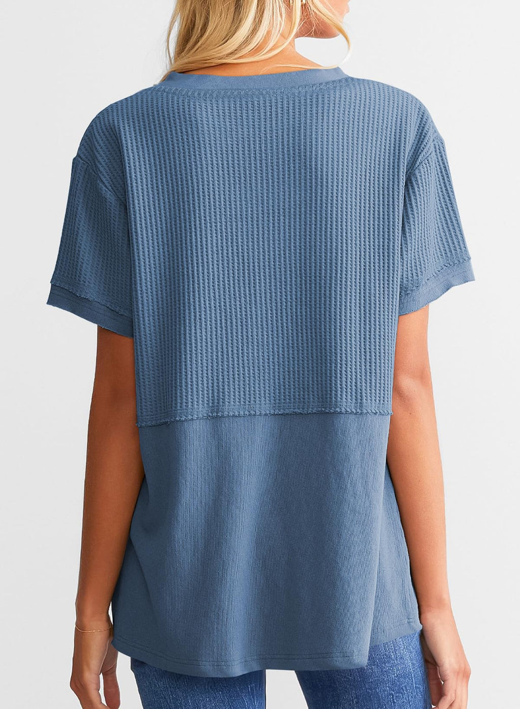 ✨Women's Casual V Neck Waffle Knit Tops Short Sleeve T Shirts（Buy 2 Free Shipping）