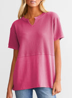 ✨Women's Casual V Neck Waffle Knit Tops Short Sleeve T Shirts（Buy 2 Free Shipping）