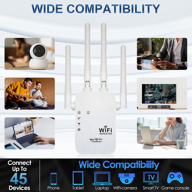 1200Mbps Dual Band (5GHz/2.4GHz) WiFi Extender Covers 10,000 sq. ft & 50 Devices