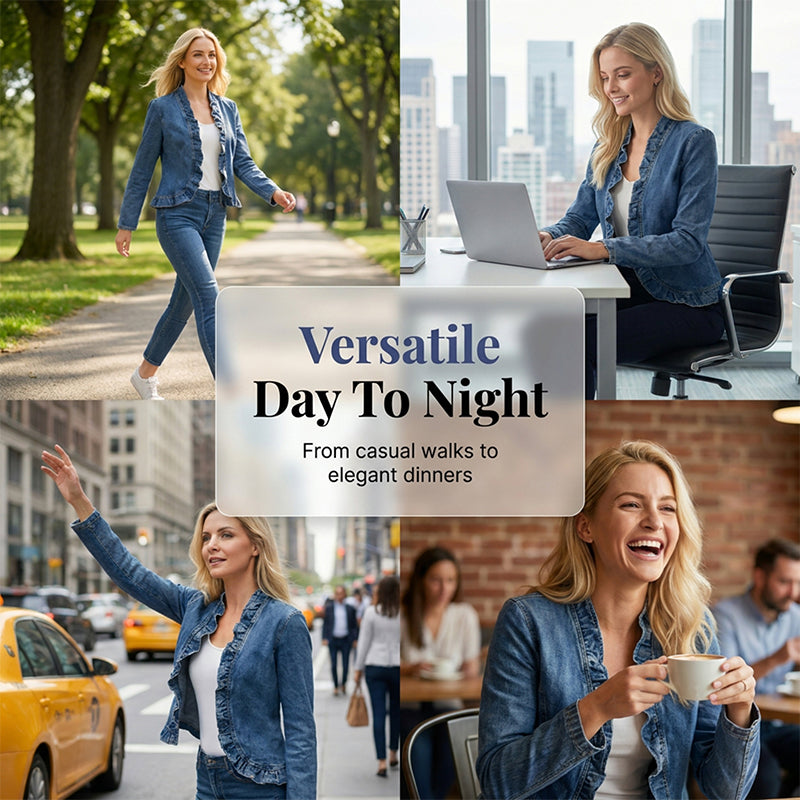 Women's Ruffle Trim Open-Front Denim Jacket