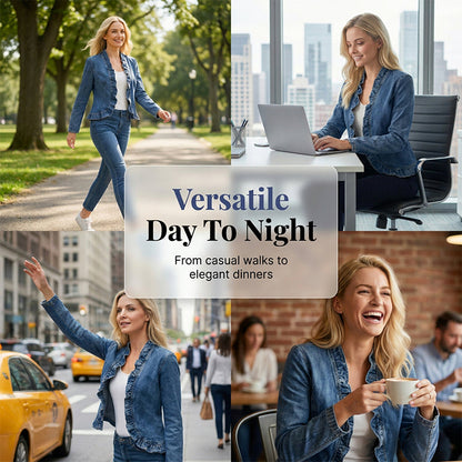 Women's Ruffle Trim Open-Front Denim Jacket