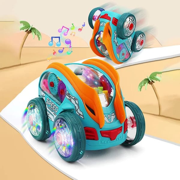 Dynamic Gear-Powered Car with LED Lights