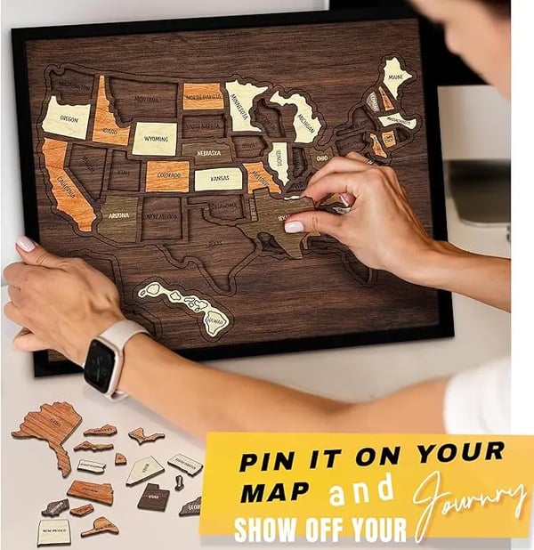 🇺🇸 Wooden USA Travel Map Puzzle🧩A Stylish Way to Track Your Journey & Memories