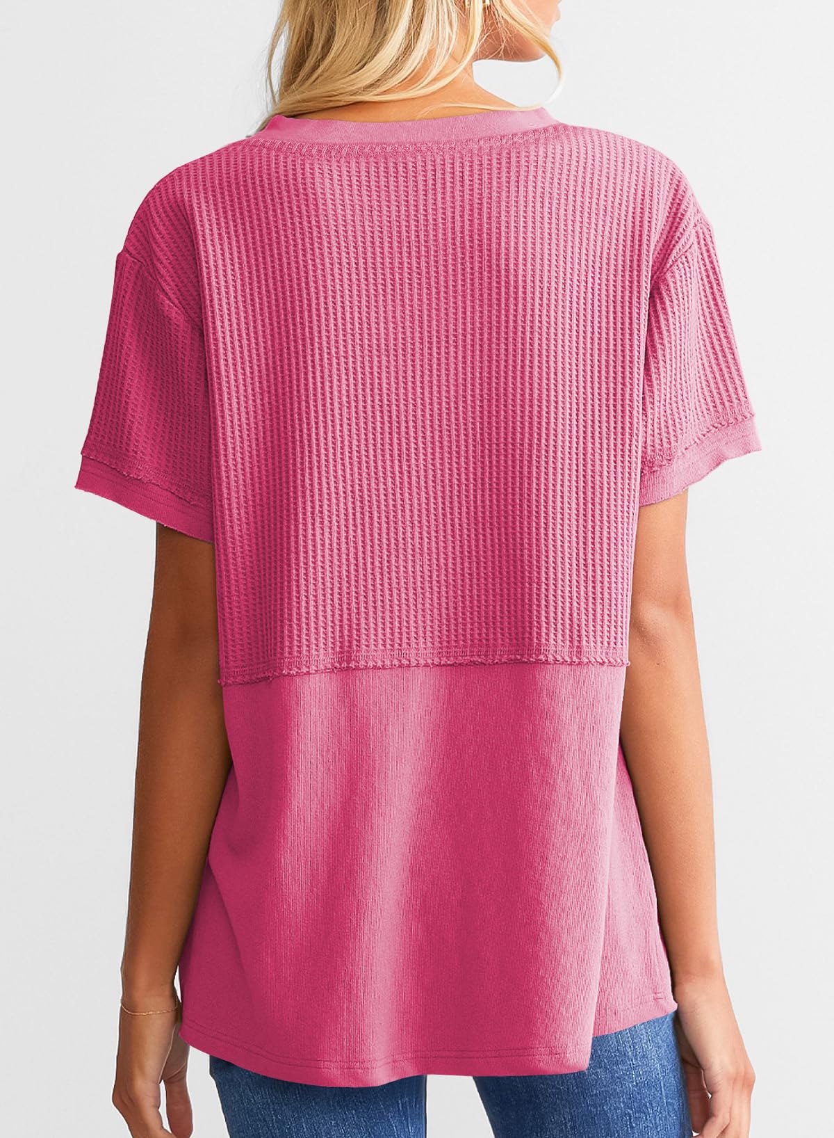 ✨Women's Casual V Neck Waffle Knit Tops Short Sleeve T Shirts（Buy 2 Free Shipping）