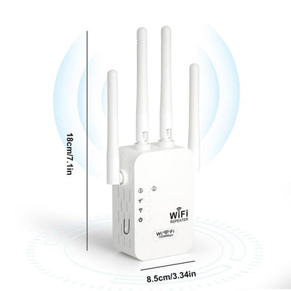 1200Mbps Dual Band (5GHz/2.4GHz) WiFi Extender Covers 10,000 sq. ft & 50 Devices
