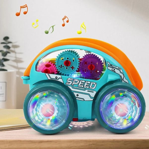 Dynamic Gear-Powered Car with LED Lights