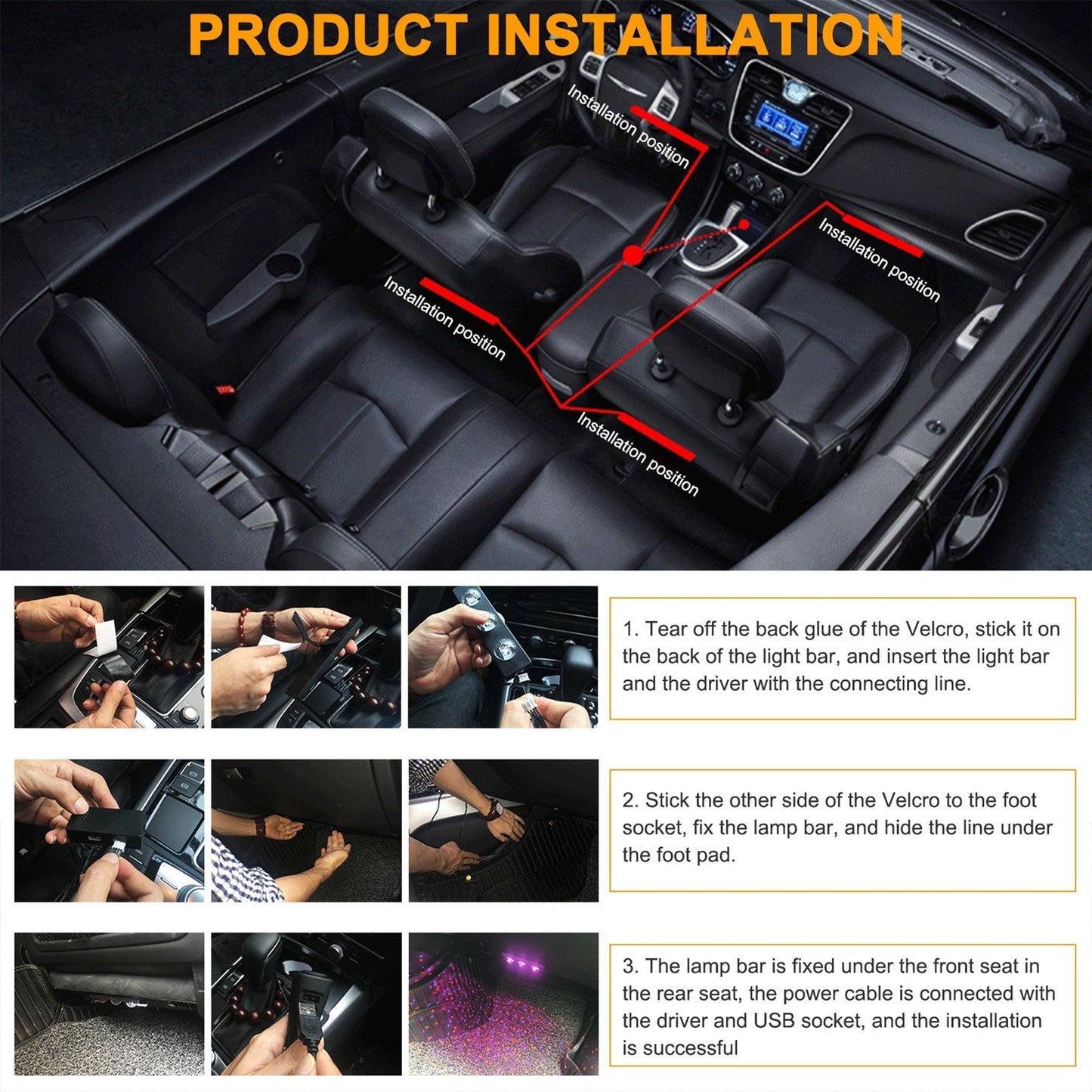 Car Interior USB Star Light 4 PCS(7 Color Voice Control with Remote Control)
