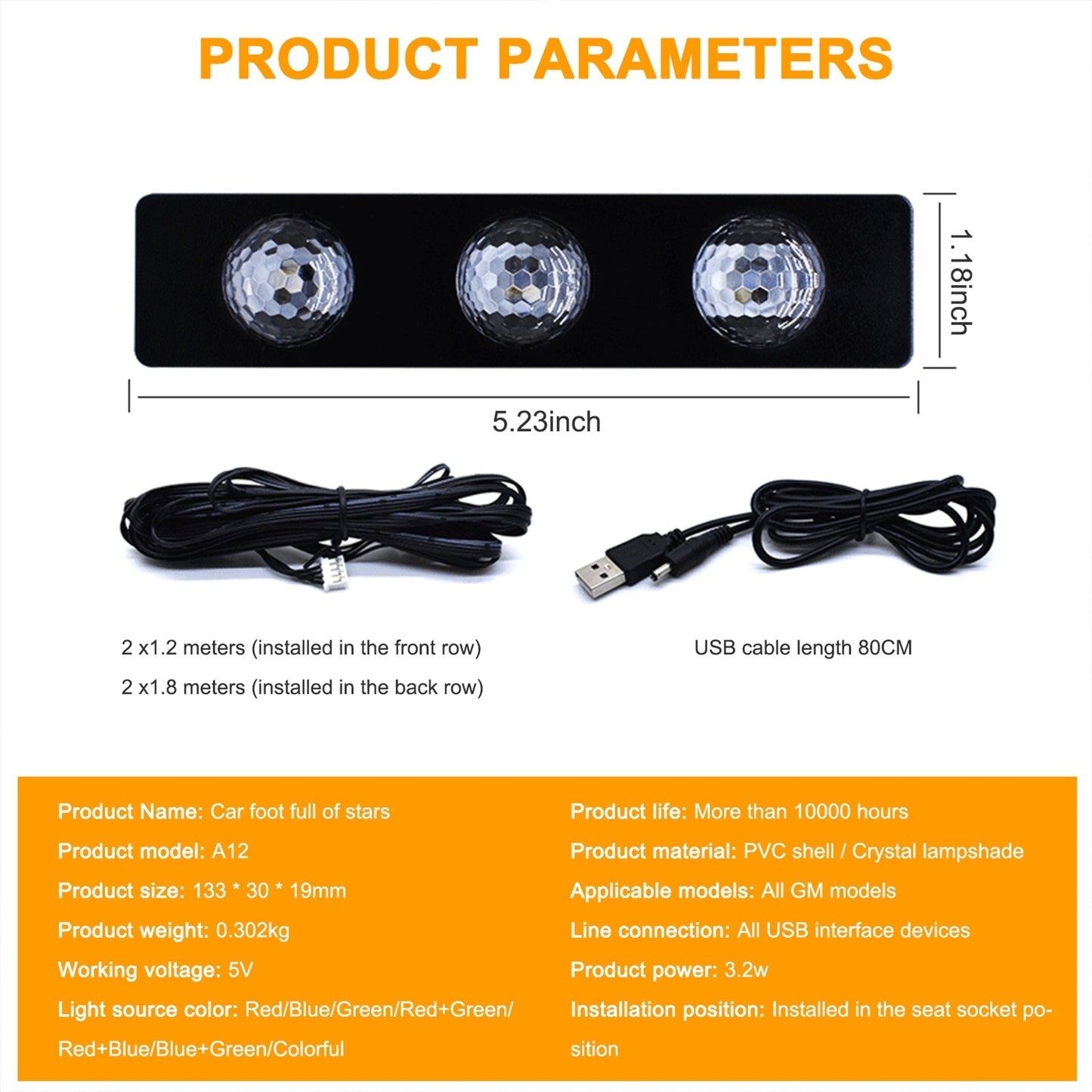 Car Interior USB Star Light 4 PCS(7 Color Voice Control with Remote Control)