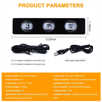 Car Interior USB Star Light 4 PCS(7 Color Voice Control with Remote Control)