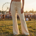 Women's High-Waist Flared Pants with Lace Waistband
